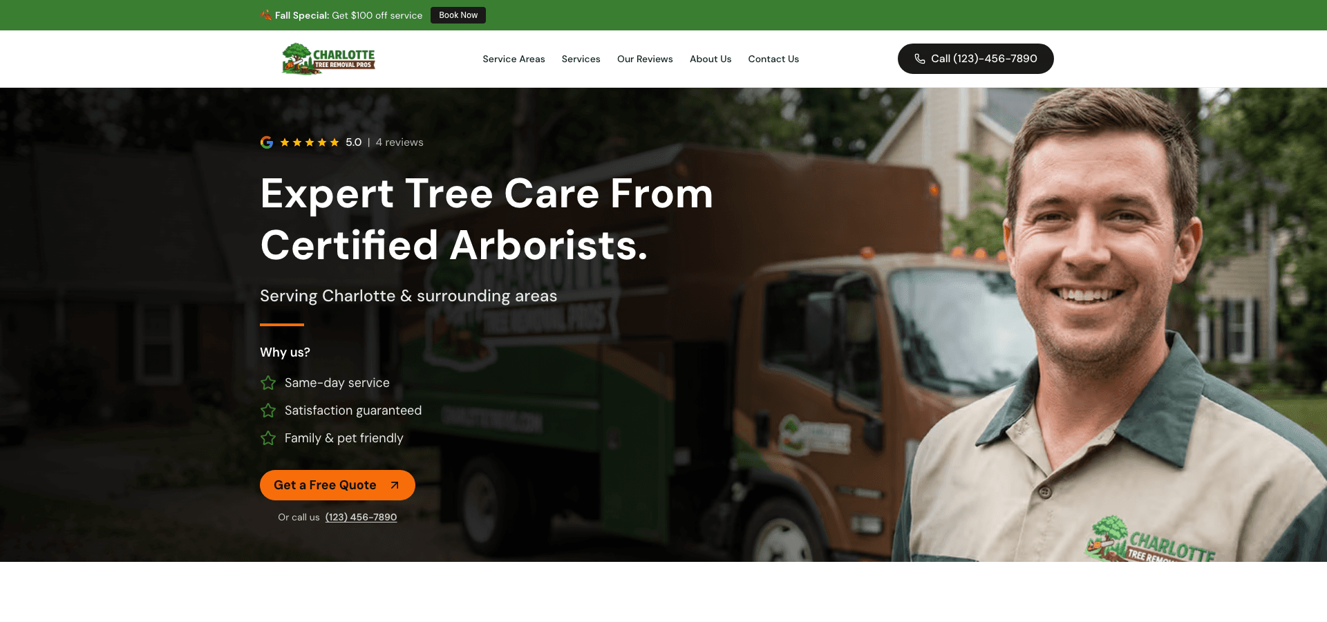 Charlotte Tree Removal homepage screenshot